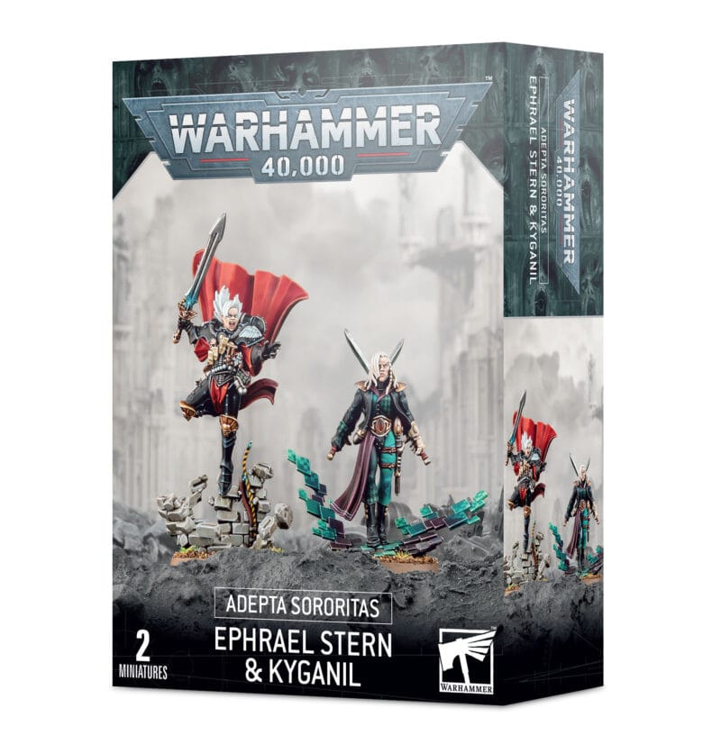 Ephrael Stern and Kyganil miniatures set from Warhammer 40K, showcasing heroic Adepta Sororitas figures.