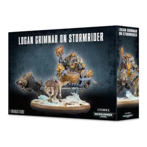 Logan Grimnar on Stormrider: dynamic Warhammer 40K miniature model, showcasing power and detail.