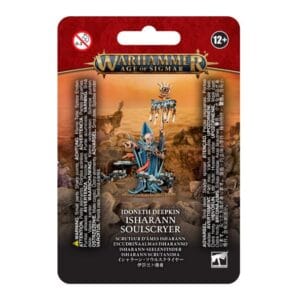 Isharann Soulscryer miniature packaging from Warhammer Age of Sigmar, featuring vibrant aquatic design.