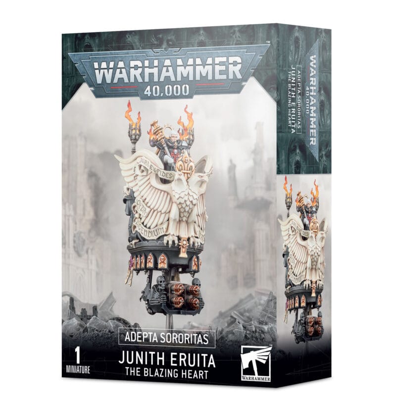 Junith Eruita Miniature: The Blazing Heart, a striking model from Warhammer 40K, showcases intricate details.