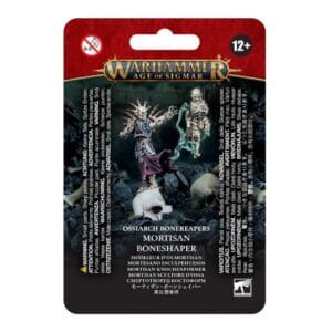 Ossiarch Bone Reapers Mortisan Boneshaper model packaging with vibrant artwork and detailed design.