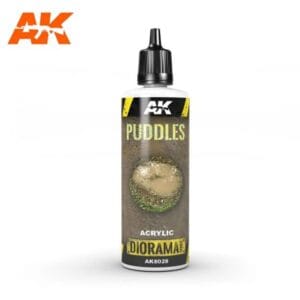 AK Interactives PUDDLES acrylic paint for dioramas creates realistic water effects in miniature models.