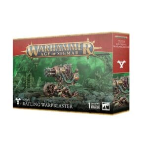 Ratling Warplaster Miniature for Age of Sigmar: Steampunk Skaven model in vibrant red and gold.