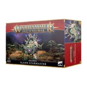 Vibrant Slann Starmaster box set for Age of Sigmar featuring intricate miniatures and artwork.