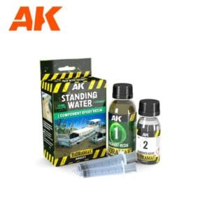 AK Standing Water epoxy resin for creating realistic water effects in dioramas and models.