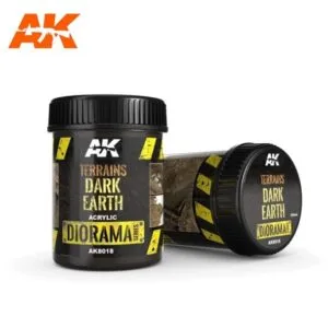 Terrains Dark Earth by AK Interactive: modern terrain material for diorama enthusiasts.