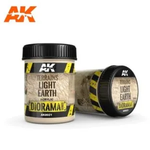 AK Terrains Light Earth for realistic diorama landscapes, ideal for hobbyists and model enthusiasts.