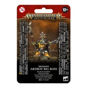 Warhammer Age of Sigmar Ardboy Big Boss packaging showcases detailed miniature and essential product details.