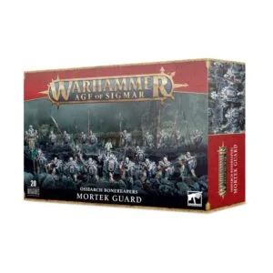 Warhammer Age of Sigmar: Mortek Guard miniatures box set featuring 20 intricate skeletal warriors.