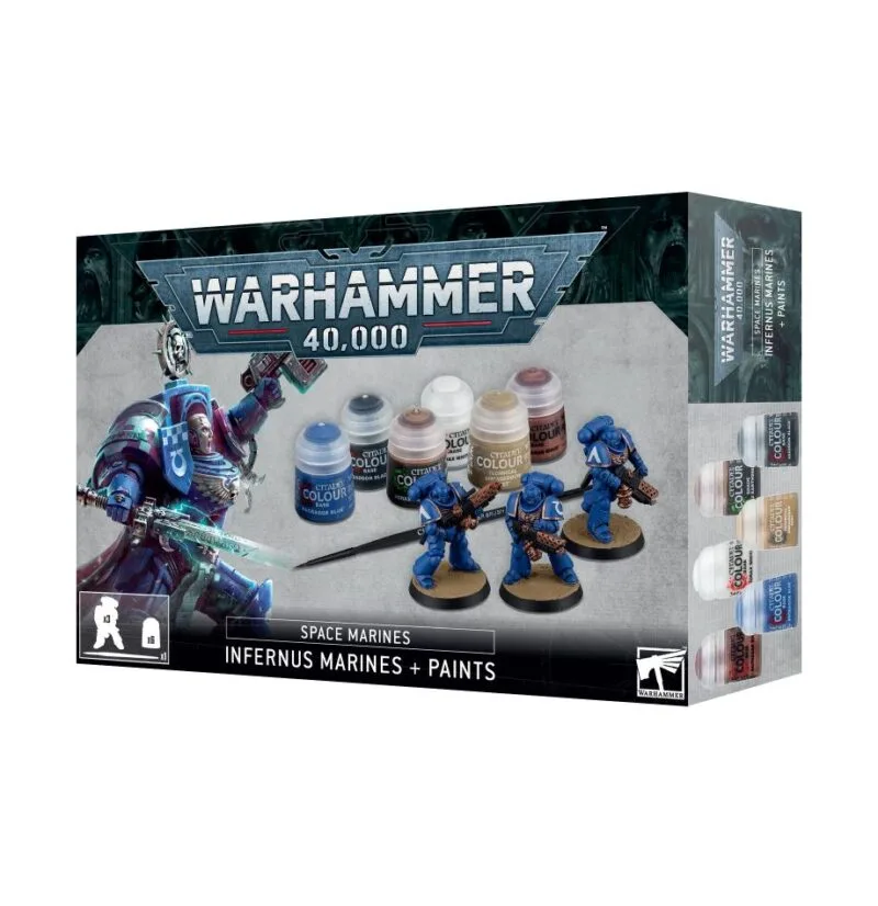 Infernus Marines Box Set for Warhammer 40,000: Dynamic miniatures and customization paints included.