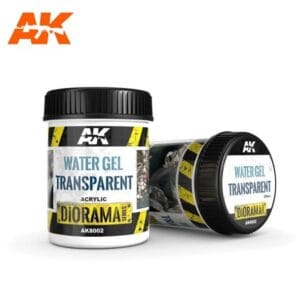 AK Water Gel Transparent for realistic water effects in dioramas, perfect for modelers and hobbyists.
