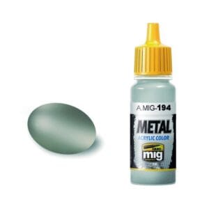 A.MIG-194 acrylic metal paint and color swatch in a cool greenish metallic tone.
