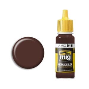 A.MIG rich brown acrylic paint bottle with color swatch for versatile artistic applications.