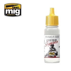 Acrylic paint for figure painting, Ammo by Mig Jimenez, F-500, with dropper tip for precision.