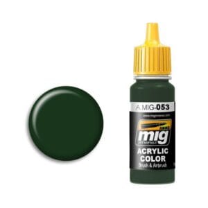 MIG Dark Green Acrylic Paint for versatile brush and airbrush applications, showcasing rich color.