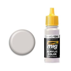 MIG A.MIG-120 Medium Gray acrylic paint with swatch for model painting and crafting.