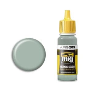 MIG A.MIG-209 Muted Green Acrylic Paint in a sleek bottle with vibrant yellow cap.