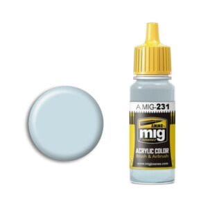 A.MIG-231 pale blue acrylic paint, versatile for brush and airbrush, with smooth matte finish.