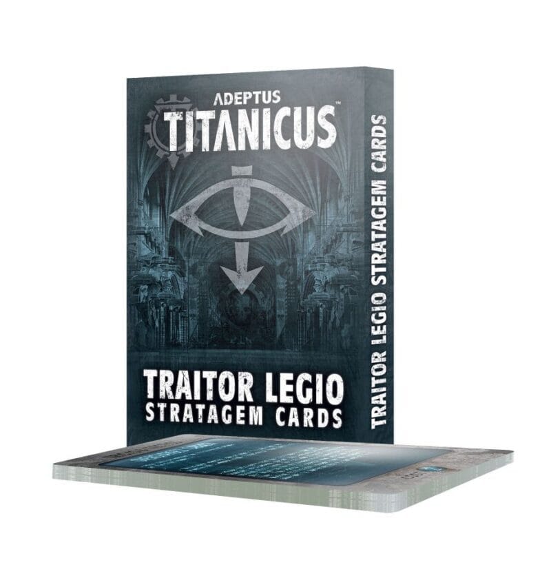 Adeptus Titanicus Traitor Legio Strategy Cards Set featuring a striking emblem and transparent design.