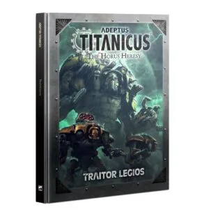 Epic Titans of the Horus Heresy dominate a dark battlefield in the Warhammer 40,000 universe.