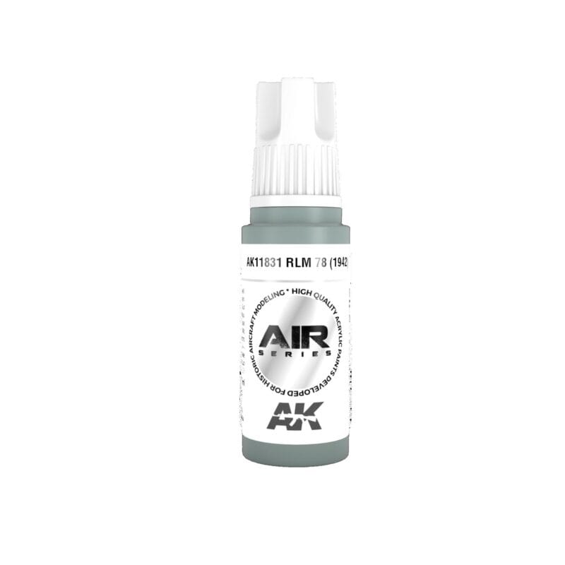 Light blue airbrush paint RLM 78 in a sleek bottle, perfect for model builders.