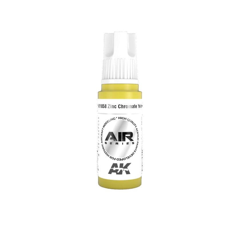 Vibrant yellow airbrush paint from AK Interactive for precise model detailing and military applications.