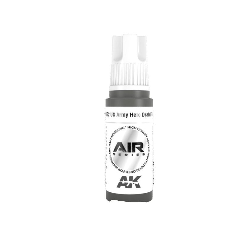 AK airbrush paint for US Army helicopter models in a sleek, modern spray bottle.
