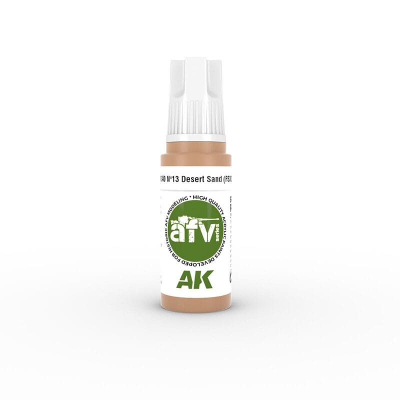 AK Interactive Desert Sand paint bottle for precise modeling and diorama applications.