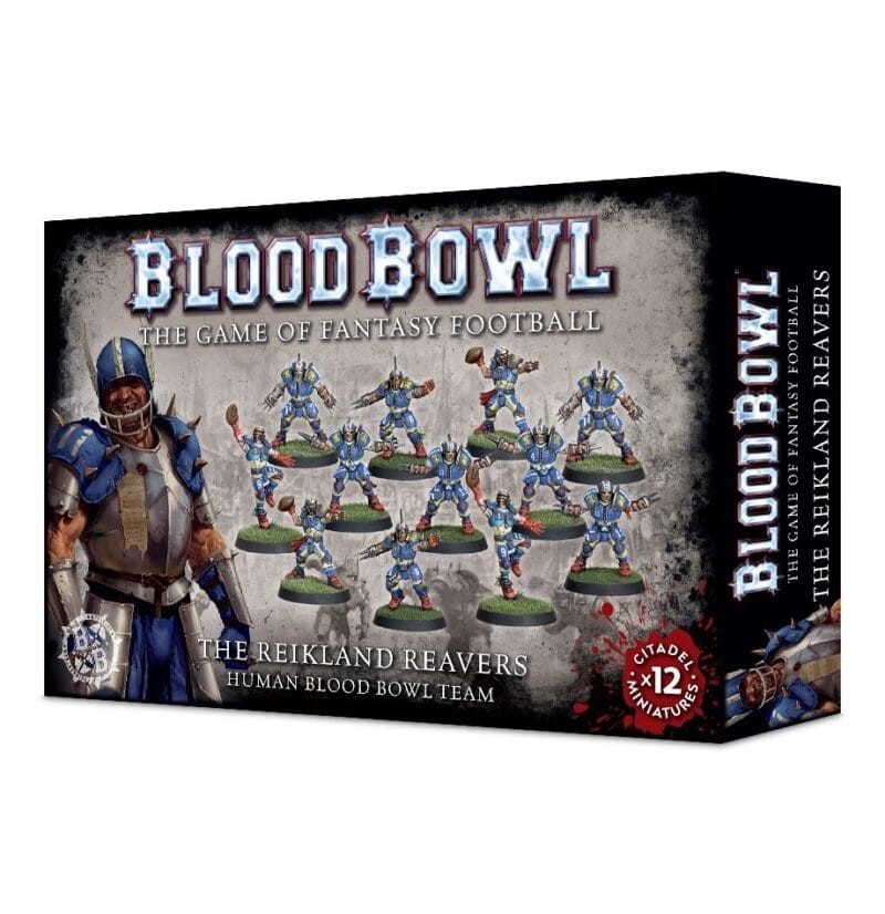 Reikland Reavers miniatures for Blood Bowl: twelve dynamic fantasy football figures in a stylish box.