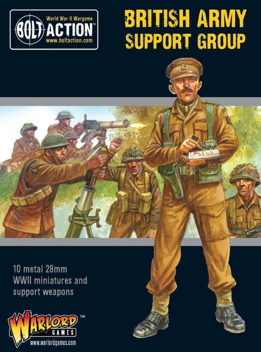 British Army WWII miniatures for Bolt Action: dynamic soldiers, teamwork, and intense action scenes.