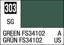 Dark Green FS34102 color label for military applications, featuring international designations.