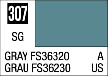 Bilingual grayish-blue color swatch FS36320, number 307, for military and industrial use.