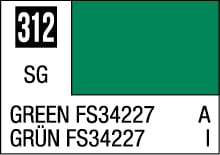 Vibrant green color swatch FS34227, labeled in English and German, ideal for design projects.