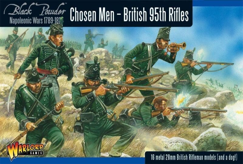 95th Rifles in action: elite soldiers in green uniforms on a Napoleonic battlefield.