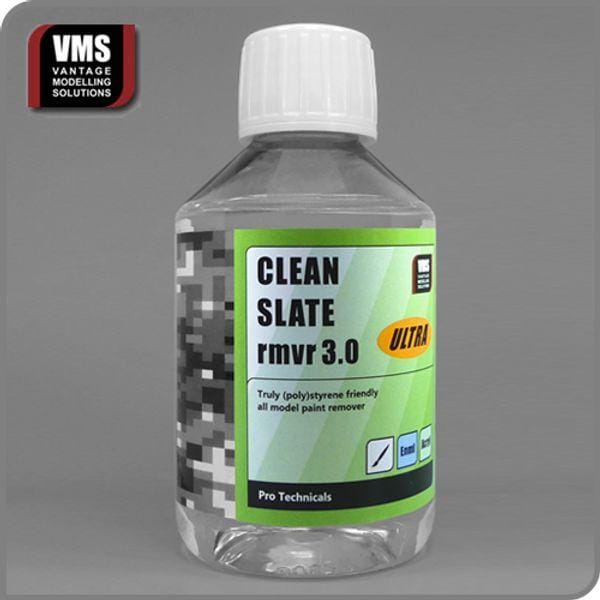 Eco-friendly CLEAN SLATE RMVR 3.0 paint remover for model surfaces by VMS.