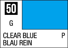 Vibrant Clear Blue color sample card featuring bilingual labels and color code 50.