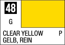 Vibrant clear yellow sample #48 with designations in English and German for easy reference.