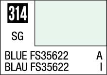 Color swatch label for Blue FS35622, with bilingual details and attributes A and I.