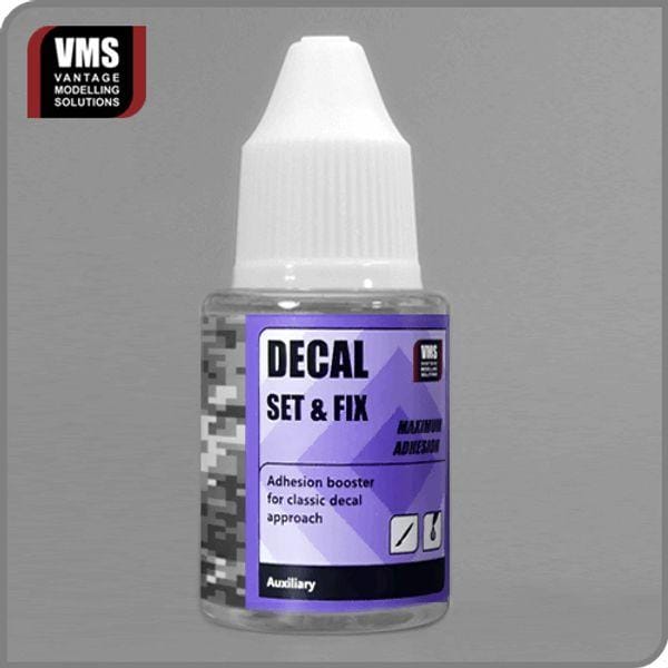 VMS Decal Set & Fix: Adhesion booster for decals in scale modeling, featuring a sleek design.