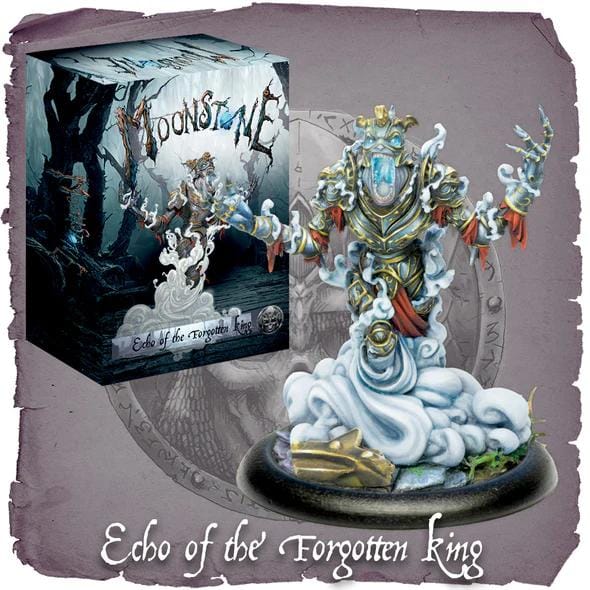 Regal Echo of the Forgotten King figurine in ornate armor, surrounded by mystical mist.
