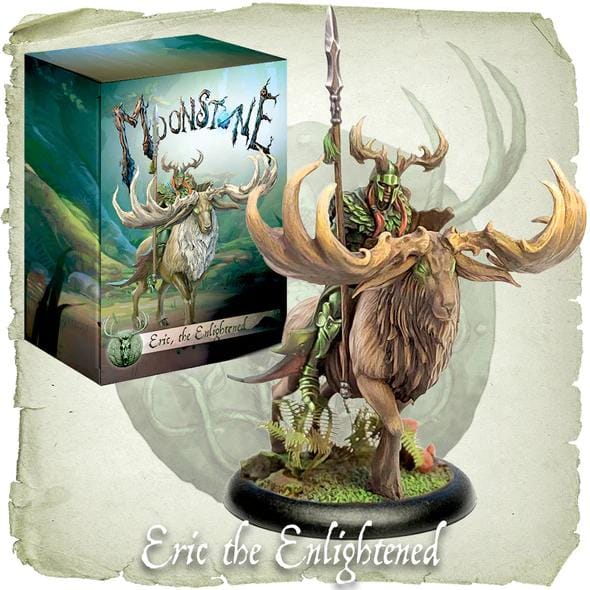 Eric the Enlightened figurine from Moonstone, featuring intricate details and a majestic creature.