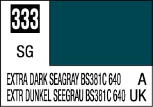 Extra Dark Seagrey color sample label with code 333 and bilingual descriptions for design professionals.