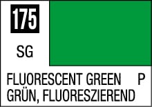 Vibrant Fluorescent Green 175 label for high visibility with bilingual color information.
