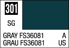 Dark gray GRAY FS36081 color swatch with international labeling in English and German.