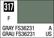 Gray FS36231 color label with swatch, code 317, and German translation Grau.