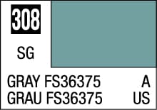 Muted gray paint sample card FS36375, labeled 308, with English and German translations.