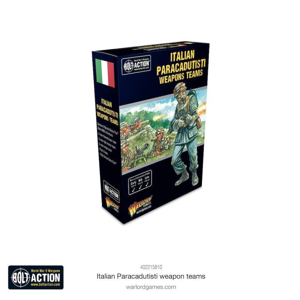 Italian Paratroopers Miniature Game Set box featuring detailed soldiers and historical design elements.