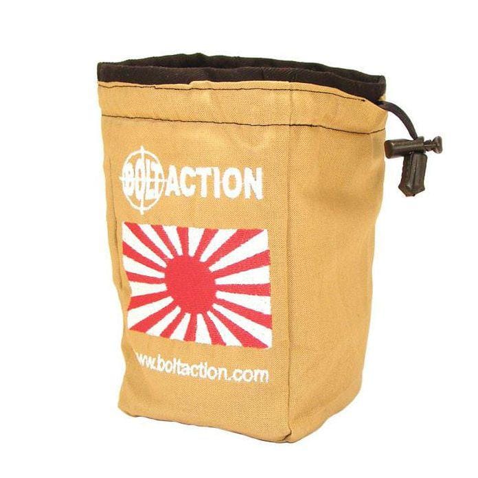 Khaki canvas drawstring bag with rising sun graphic, perfect for gaming and military enthusiasts.