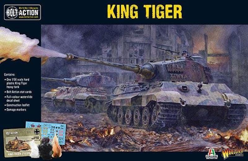 Dramatic King Tiger tank in a chaotic WWII battlefield, showcasing detail and destruction.