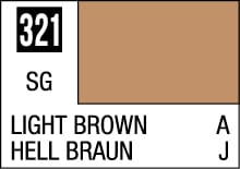 Light brown color sample 321, suitable for design projects, shown in English and German.